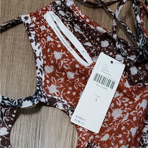 Anthropologie Shirred A-Line Tiered Dress In Wine Size Small NWT - Picture 11 of 11